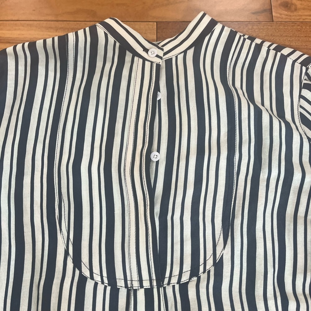 Apiece Apart Silk Linen Luxury Striped Nautical Crewneck Button Flowy Blouse - Picture 6 of 10